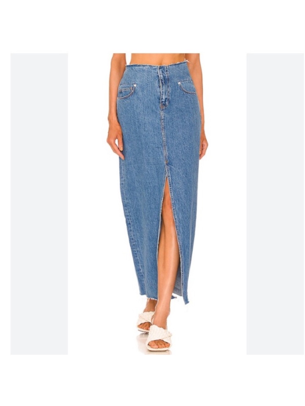 Frame Denim Maxi Skirt with Front Slit